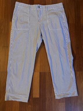 Gap For Good Girlfriend Khakis Blue/White Stripe Womens 16 Cotton Stretch Pants